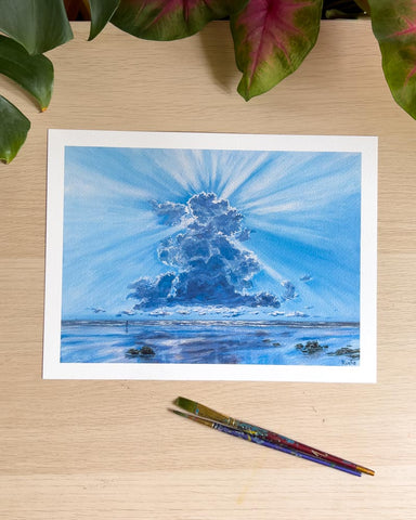 Godrays over a calm beach - Art Print