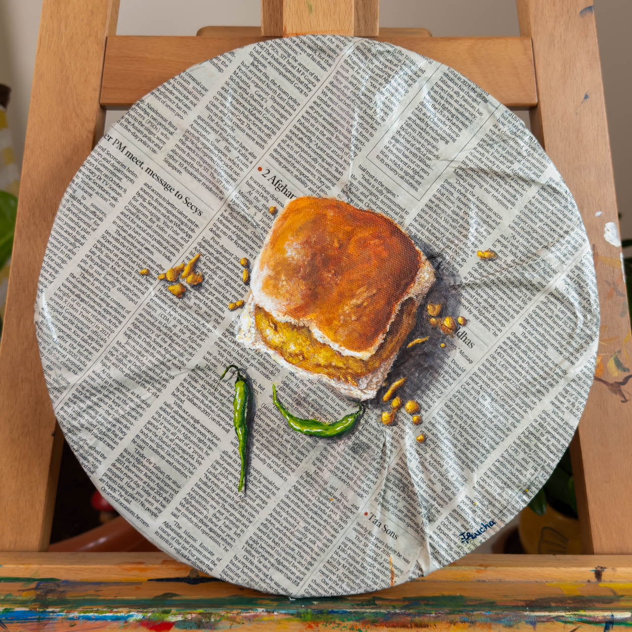 VadaPav on Newspaper - Painting