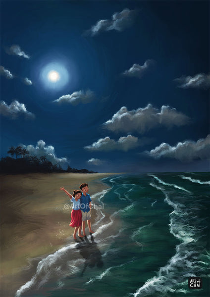 Full-Moon Beach Night - Art Print