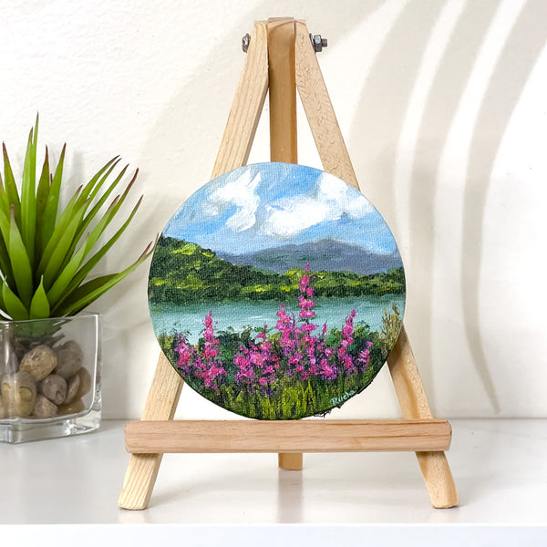 Pink Blossoms by the lake - Painting