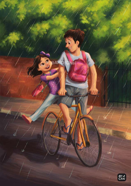 Bicycle rides with sibling - Art Print