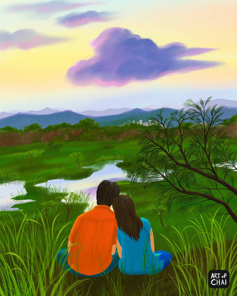 Couple on a hill - Art Print