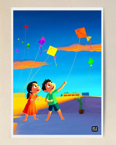 Kite flying - Art Print