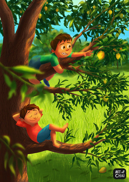 Tree climbing partners - Art Print