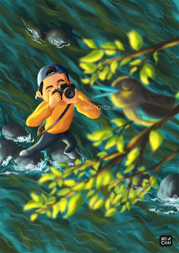 Clicking that bird Art Print