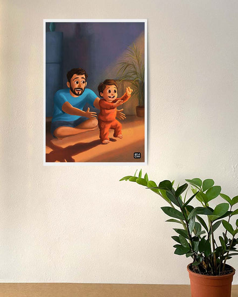 First steps with Dad - Art Print