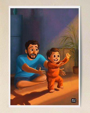 First steps with Dad - Art Print