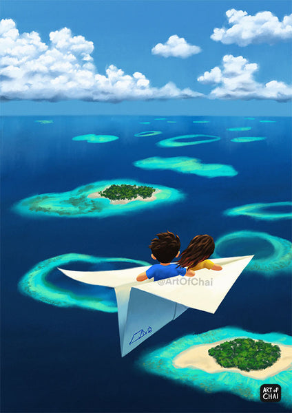 Flying over Maldives - Art Print