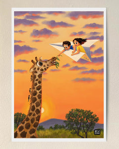 Treating the Giraffe - Art Print