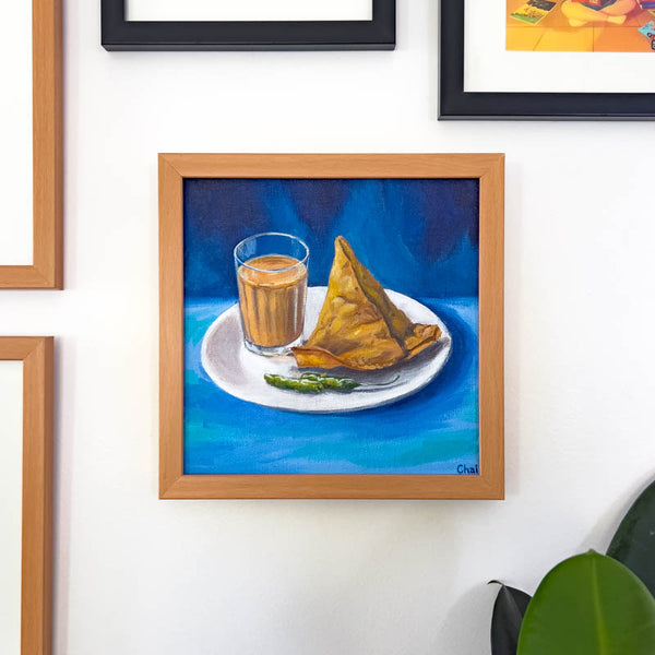 Painting of cutting chai and samosa india