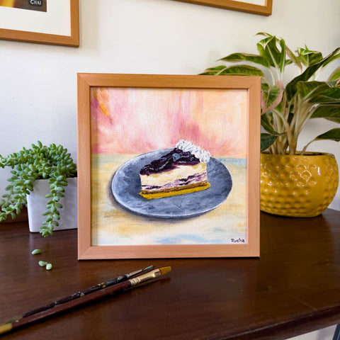 Painting of blueberry cheesecake for foodlover