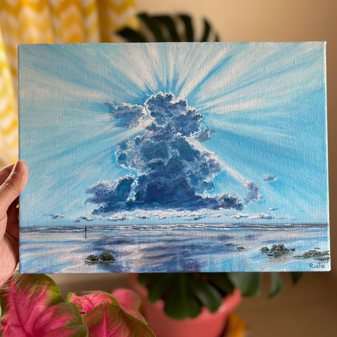 Godrays over a calm beach - Painting