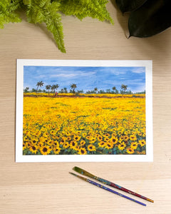 Cycling through the Sunflower field - Art Print