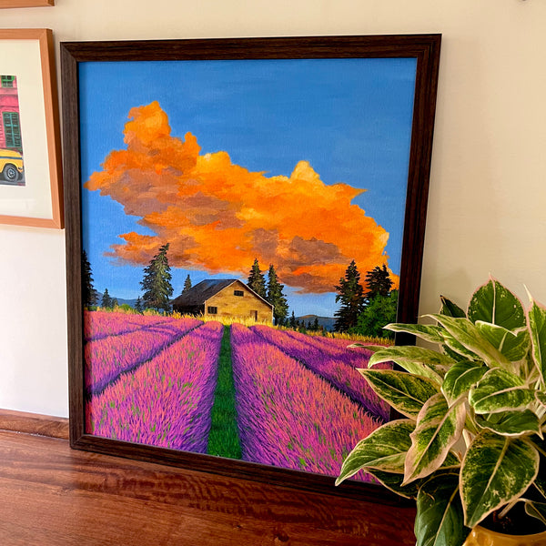 Lavender field painting sunset