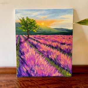Lavender field painting sunset