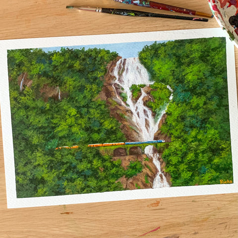 Painting of Dudhsagar waterfall