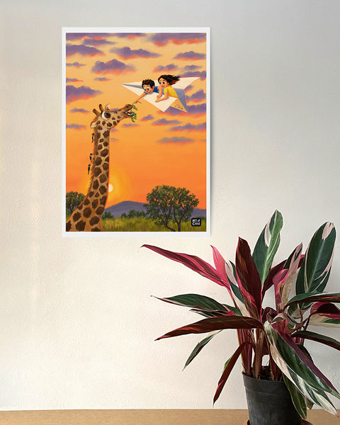 Treating the Giraffe - Art Print