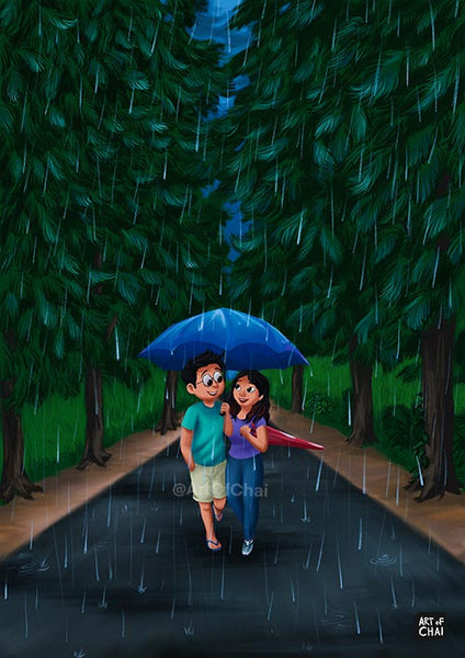 That walk in the rain - Art Print