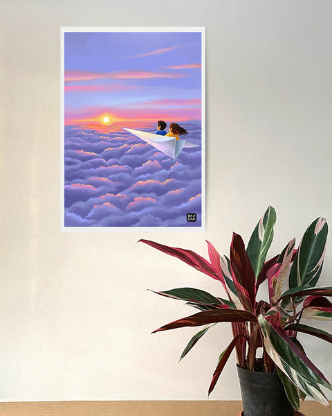 Sunset above clouds - Art Print