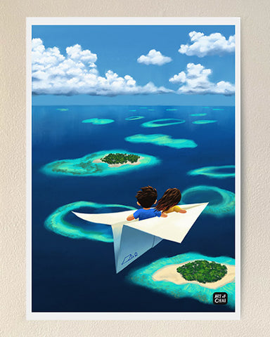 Flying over Maldives - Art Print