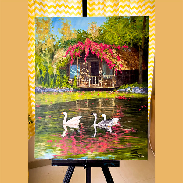 bougainvillea ducks painting for living room