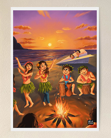 Bonfire at the beach - Art Print