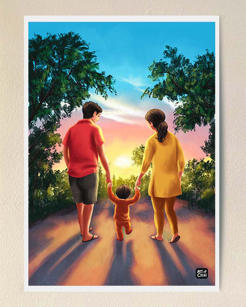 Walk with Mom Dad Art Print